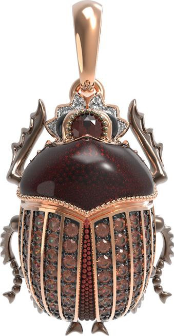 Подвеска из золота c эмаль , фианитом и гранатом