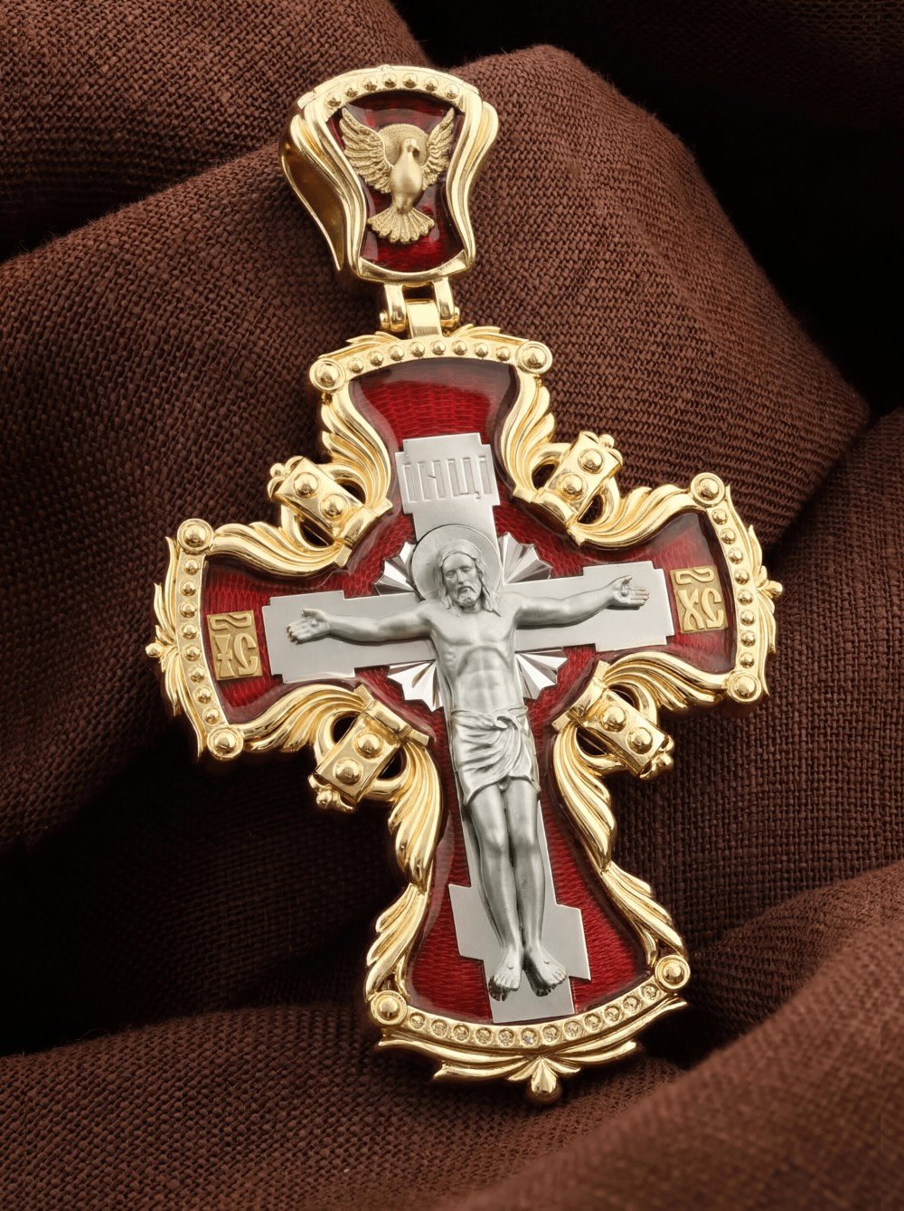 Крест из лимонного золота c эмаль