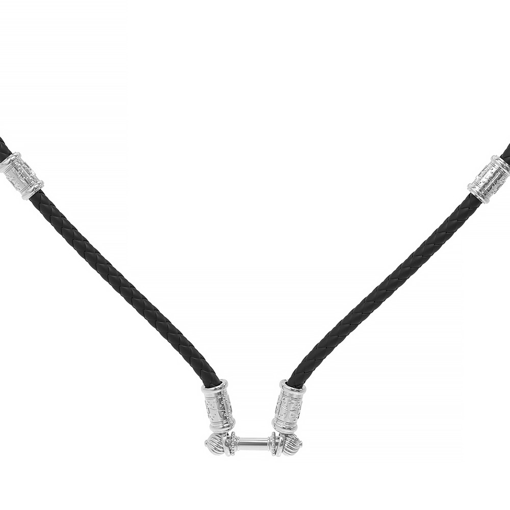 Гайтан из белого золота c кожаным шнурком