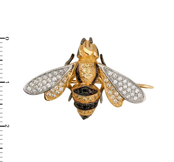 Брошь из лимонного золота c эмаль и фианитом