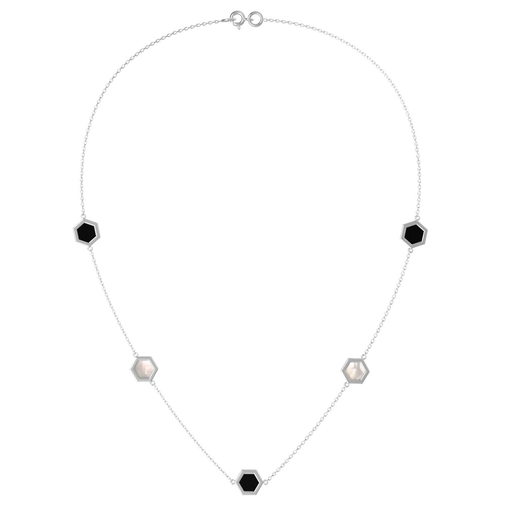 Колье из белого золота c ониксом и перламутром