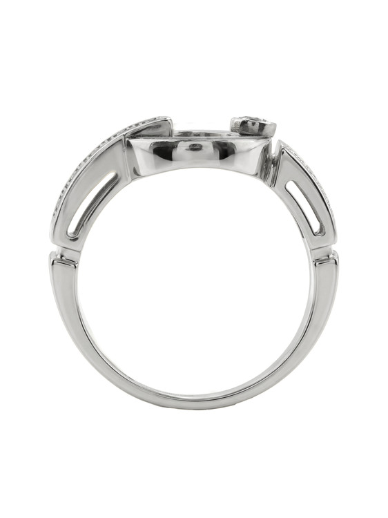 Кольцо из белого золота c бриллиантами и перламутром