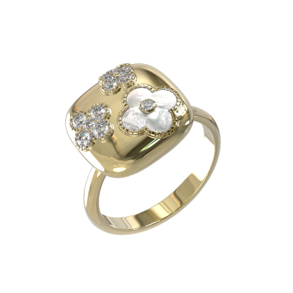 Кольцо из лимонного золота c бриллиантами и перламутром