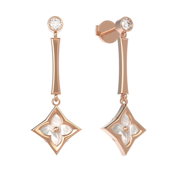 Серьги из золота c фианитом и перламутром