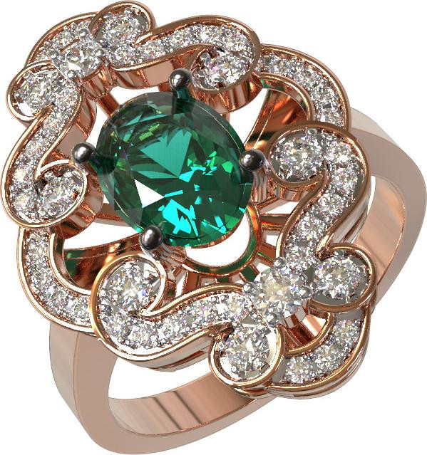 Кольцо из золота c бриллиантами и изумрудом