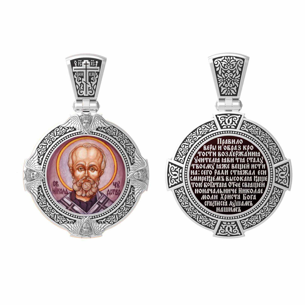 Образок из белого золота c эмалью, иконописью и темперой