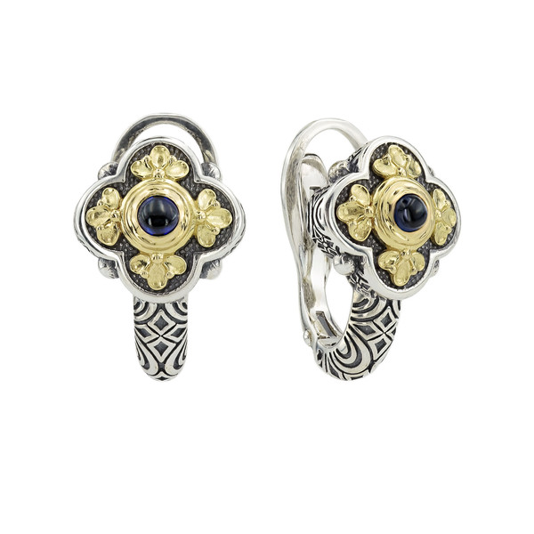 Серьги из серебра и золота c сапфиром и рубином