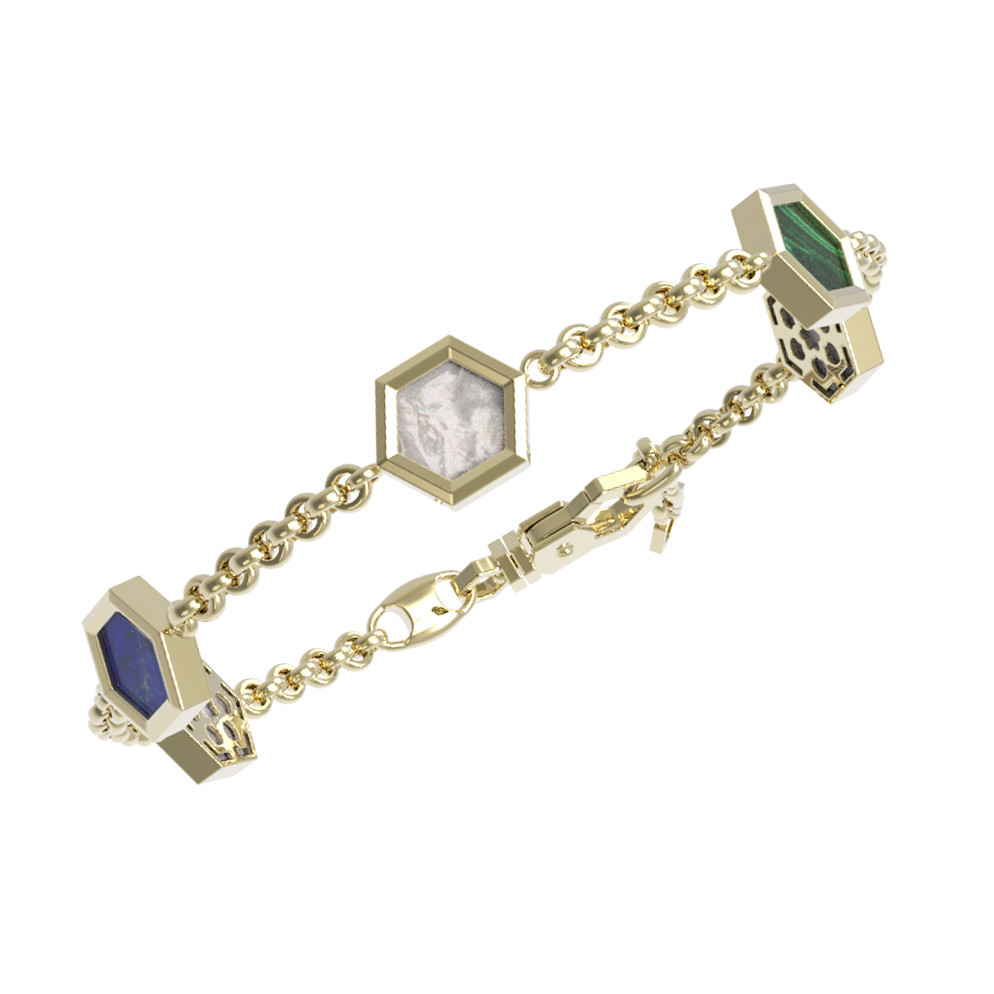 Браслет из лимонного золота c лазуритом, малахитом и перламутром