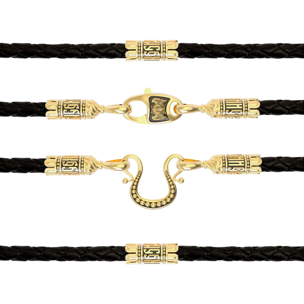 Гайтан из лимонного золота c кожаным шнурком