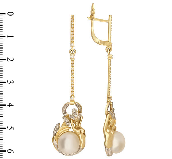 Серьги из лимонного золота c бриллиантами и жемчугом