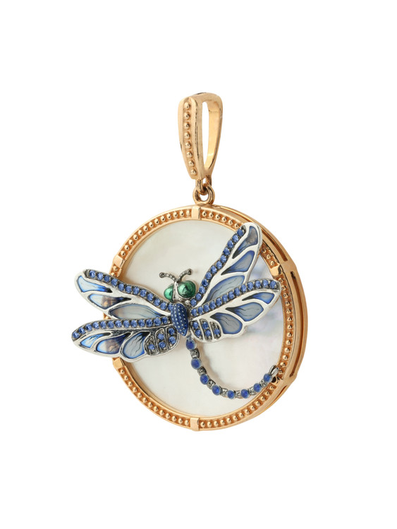 Подвеска из золота c сапфиром, эмалью и перламутром