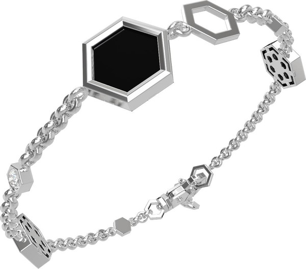 Браслет из белого золота c бриллиантами, ониксом и перламутром