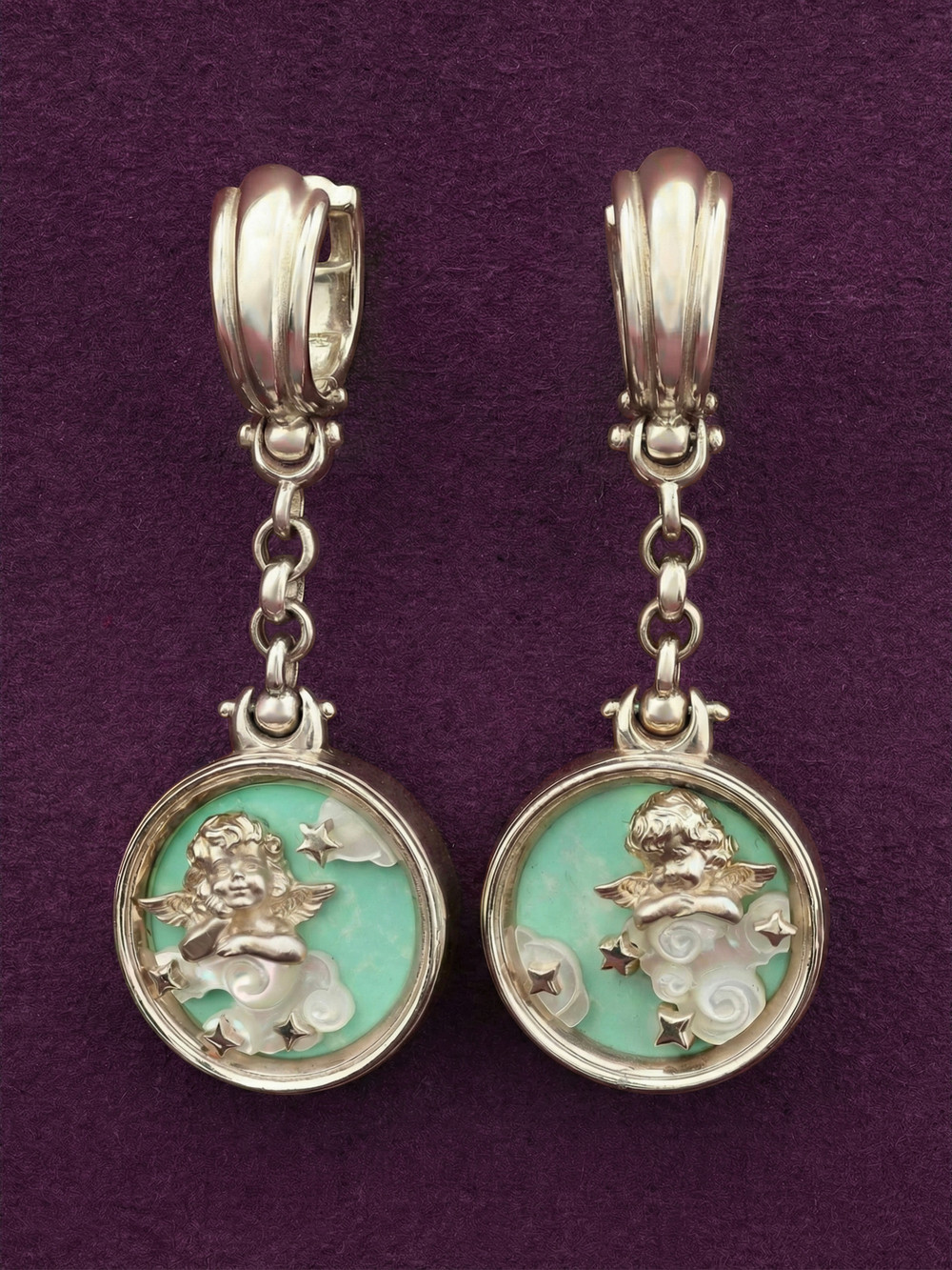 Серьги из белого золота c бирюзой и перламутром