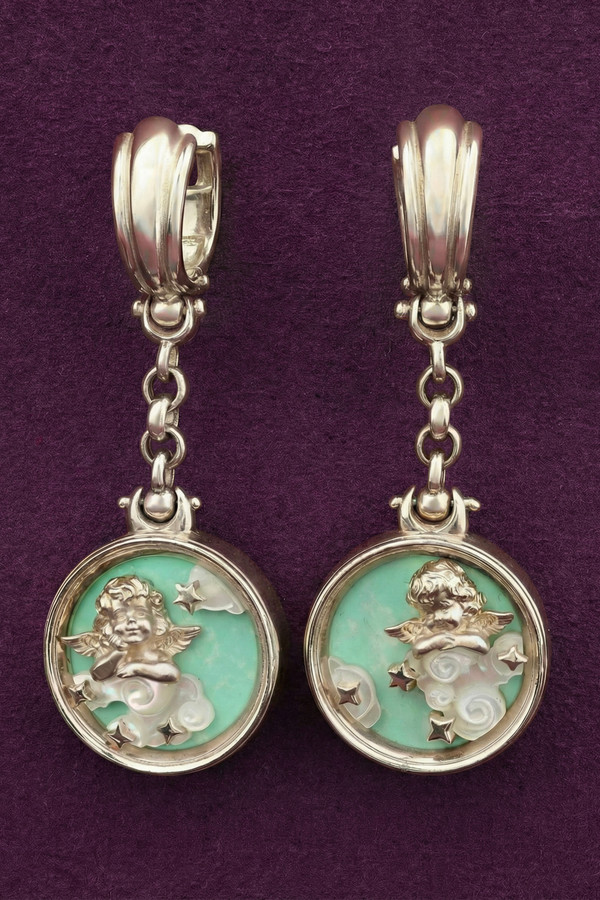 Серьги из белого золота c бирюзой и перламутром