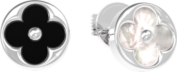 Серьги из белого золота c ониксом и перламутром