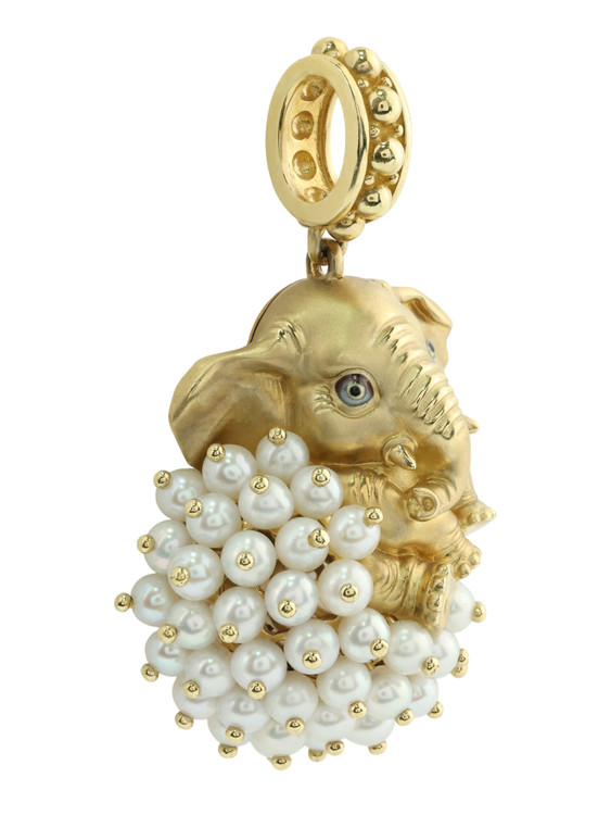 Подвеска из лимонного золота c эмаль и жемчугом