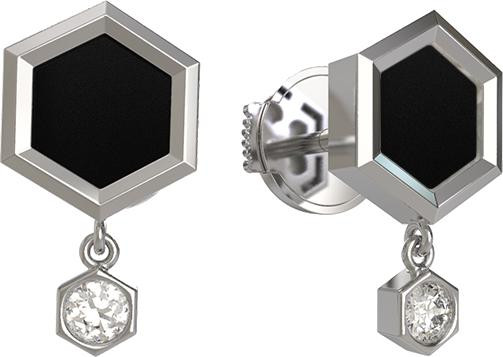 Серьги из белого золота c бриллиантами и ониксом