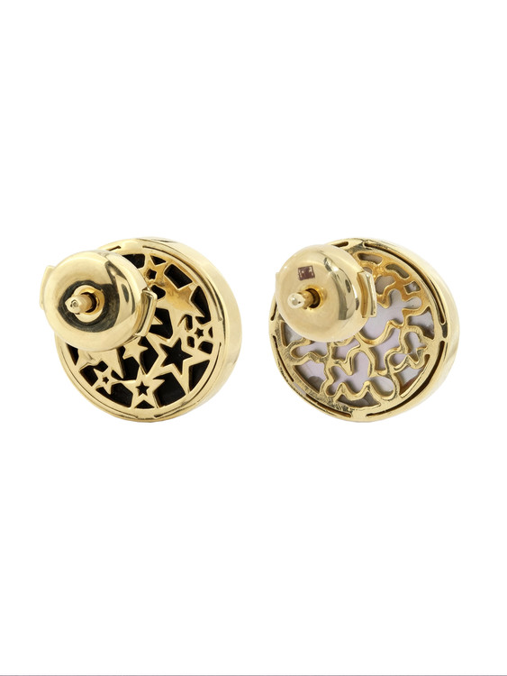 Серьги из лимонного золота c бриллиантами, ониксом и перламутром