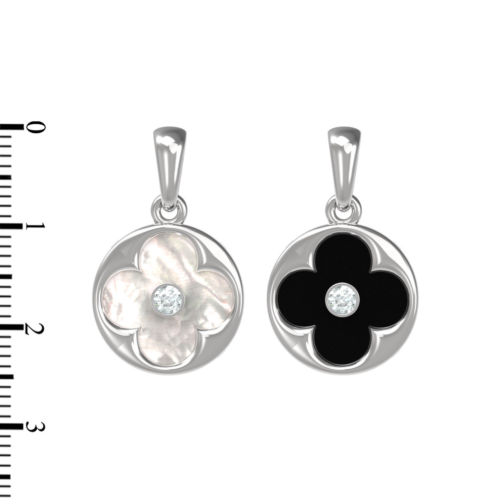 Подвеска из белого золота c бриллиантами, ониксом и перламутром