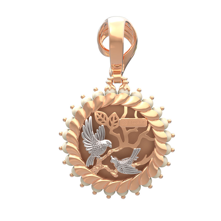 Подвеска из золота c эмалью и жемчугом