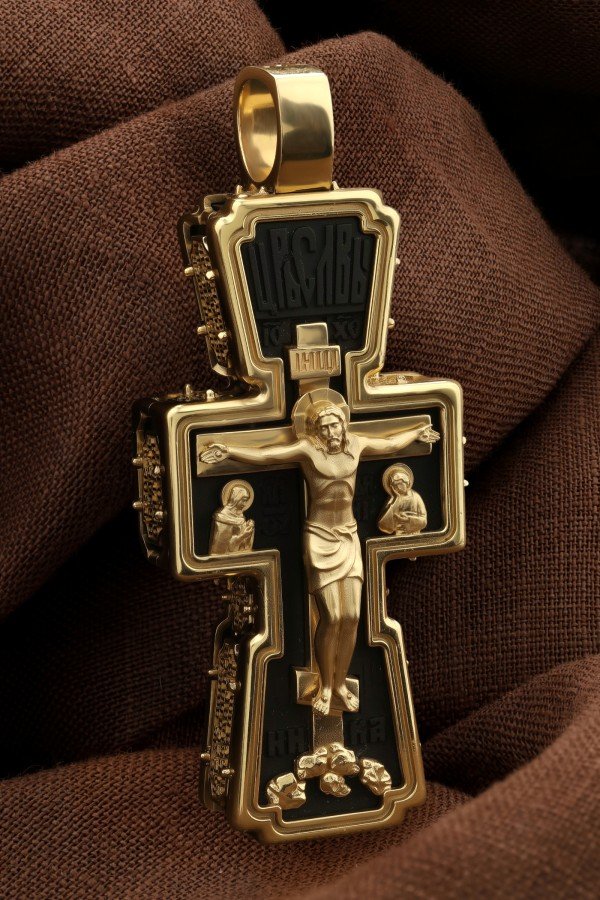 Крест из лимонного золота c эбеновым деревом