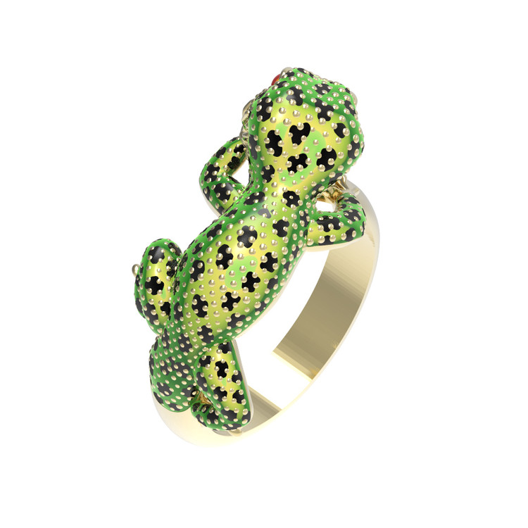 Кольцо из лимонного золота c эмаль и рубином