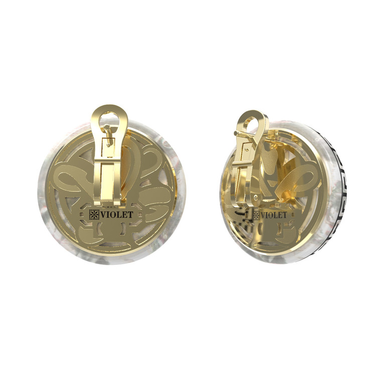 Серьги из лимонного золота c эмаль и перламутром