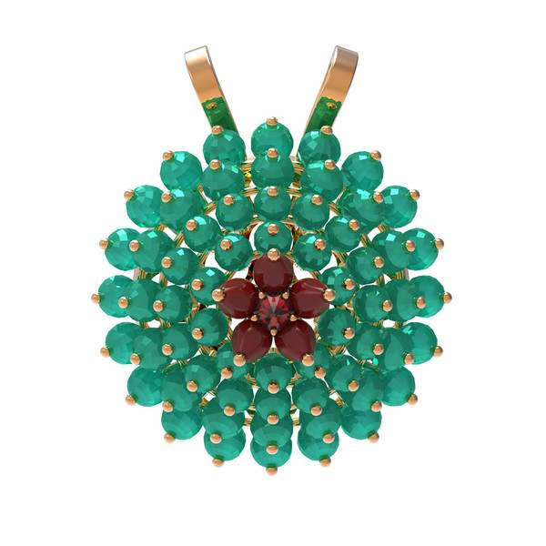 Подвеска из золота c гранатом, хризопразом и кораллом