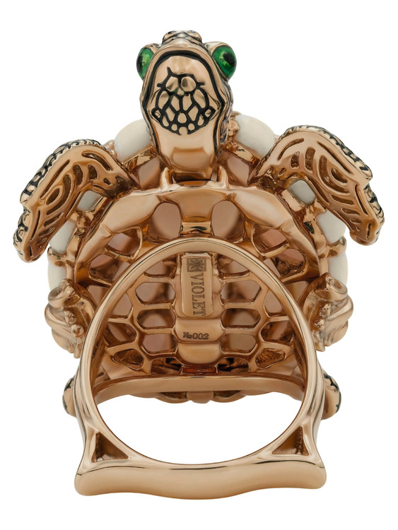 Кольцо из золота c эмалью и бивнем мамонта