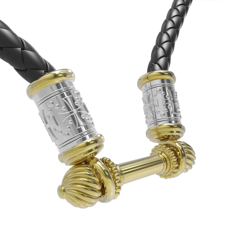 Гайтан из лимонного золота c кожаным шнурком