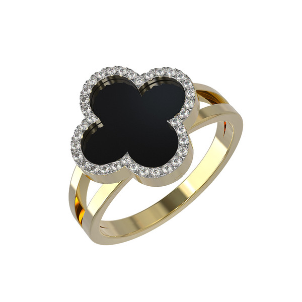 Кольцо из лимонного золота c бриллиантами и ониксом