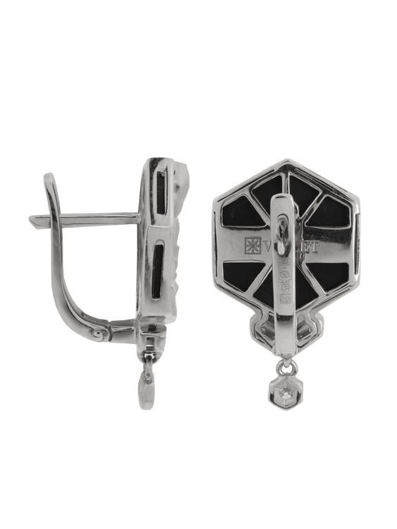 Серьги из белого золота c бриллиантами и ониксом