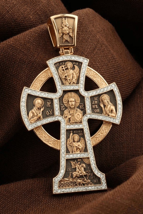 Крест из золота c эмалью и бриллиантами