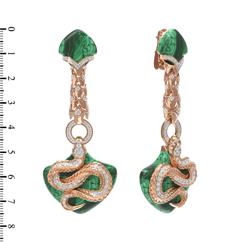 Серьги из золота c бриллиантами и малахитом