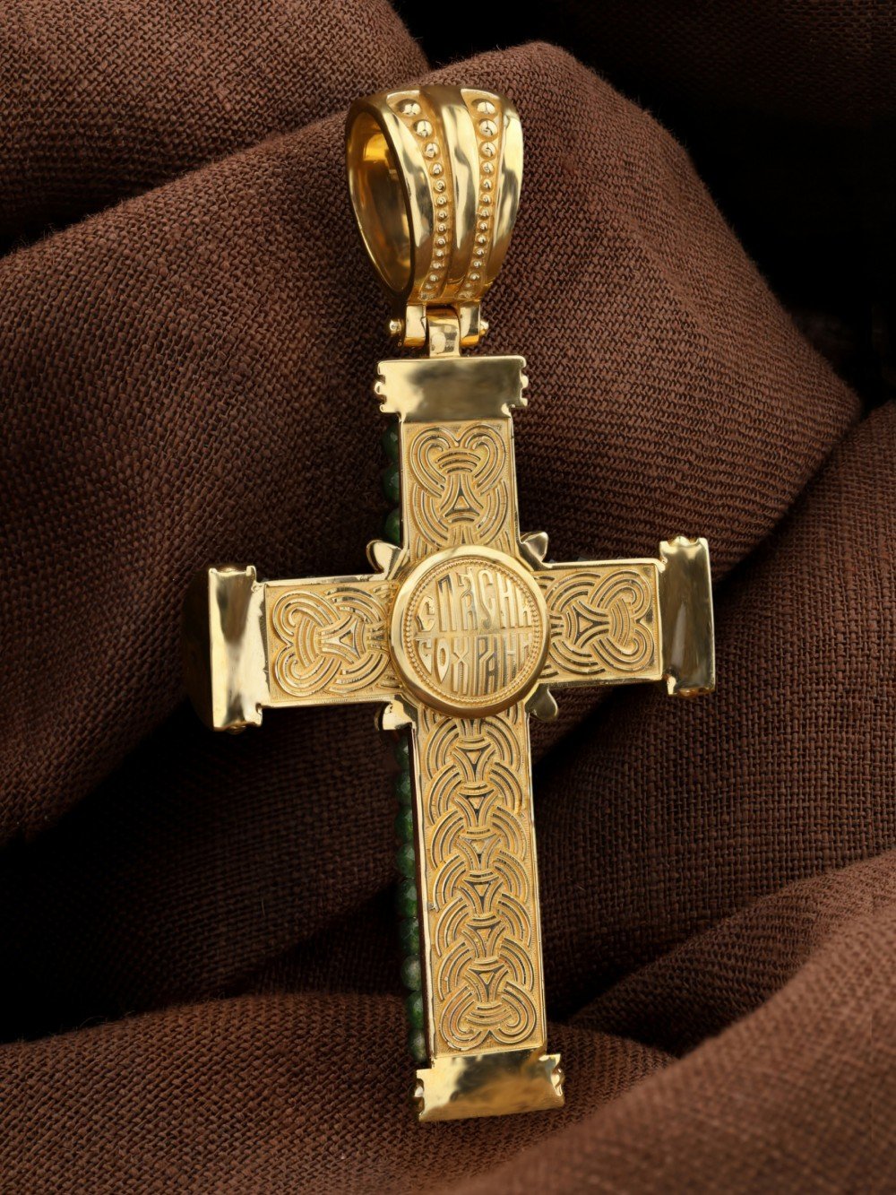 Крест из лимонного золота c хризопразом