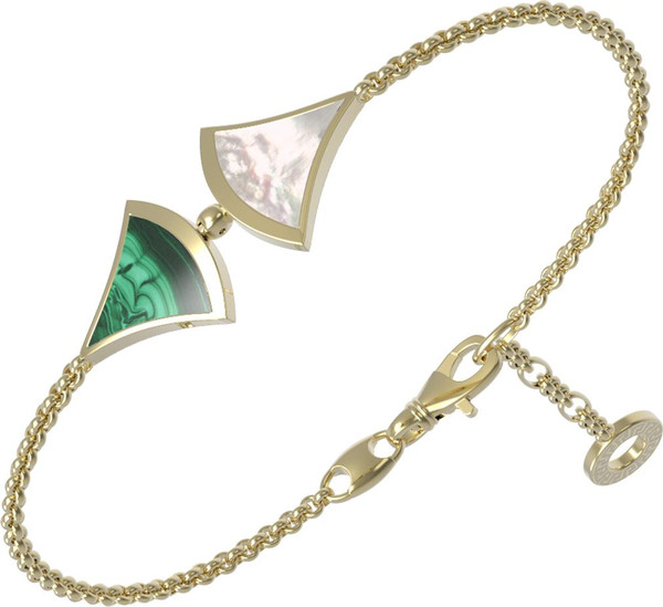 Браслет из лимонного золота c малахитом и перламутром