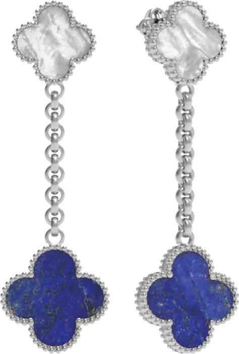 Серьги из белого золота c лазуритом и перламутром