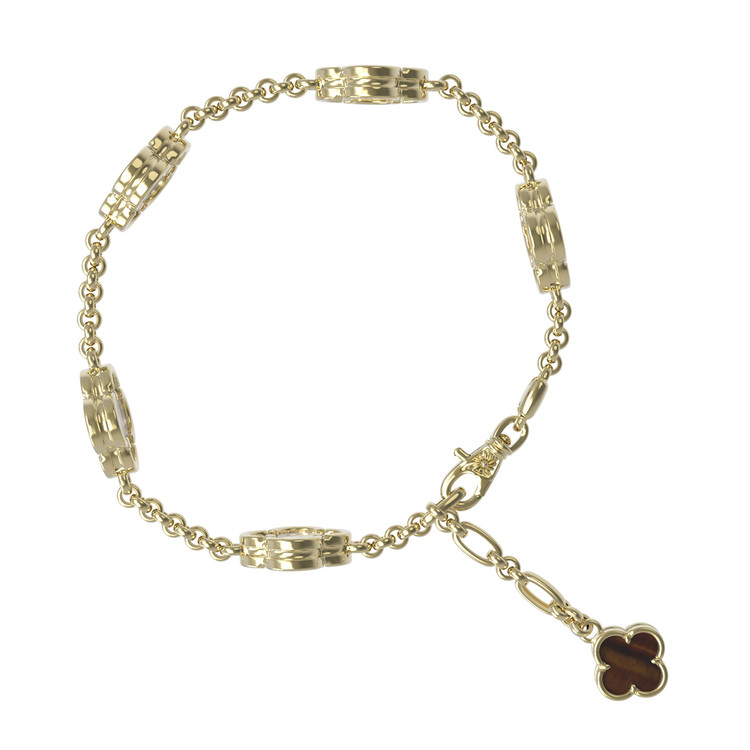 Браслет из лимонного золота c тигровым глазом и перламутром