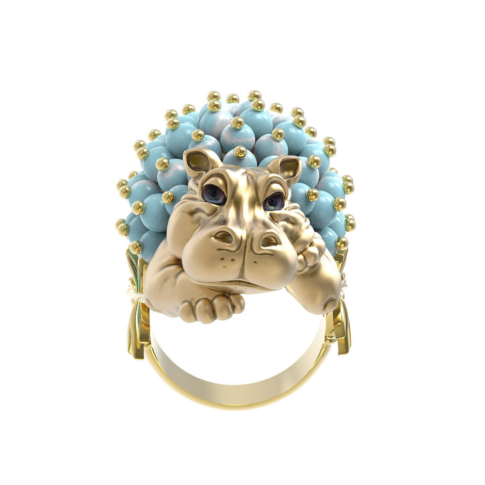 Кольцо из лимонного золота c эмалью и бирюзой