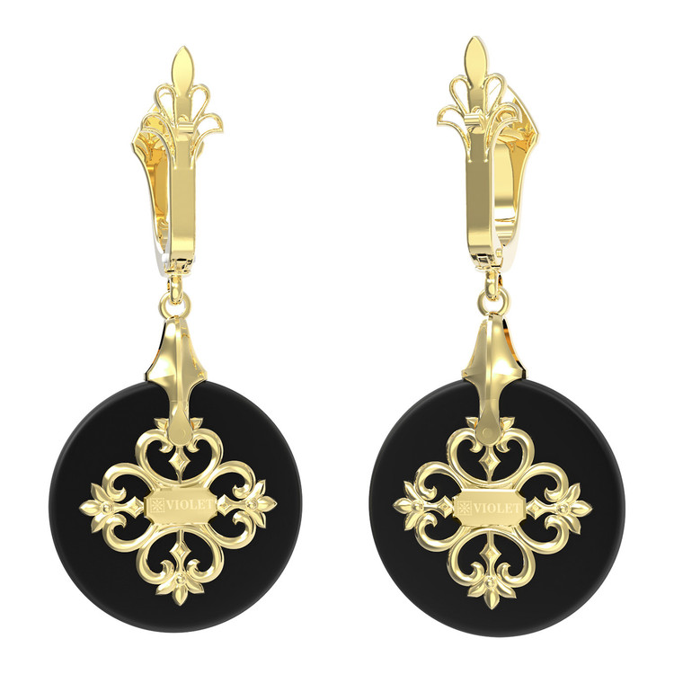 Серьги из лимонного золота c ониксом