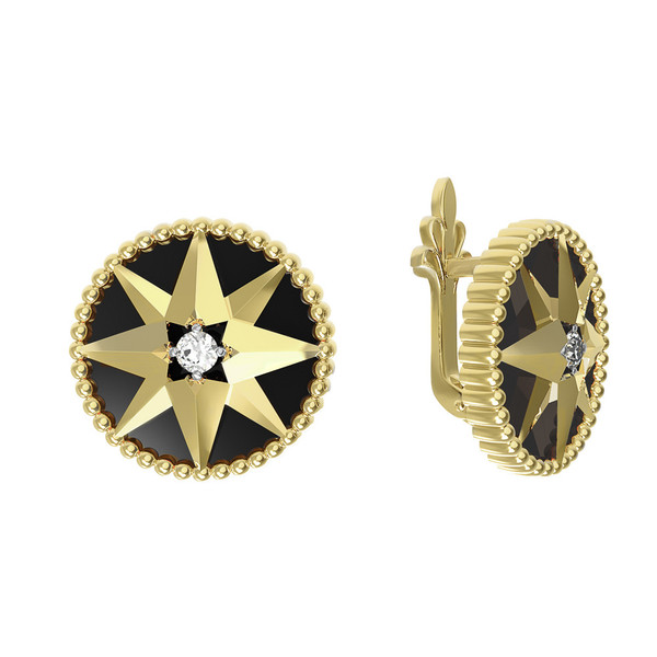 Серьги из лимонного золота c фианитом и ониксом