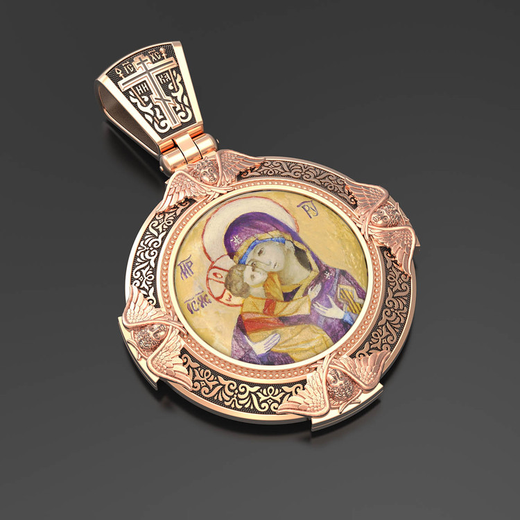 Образок из золота c эмалью, иконописью и темперой