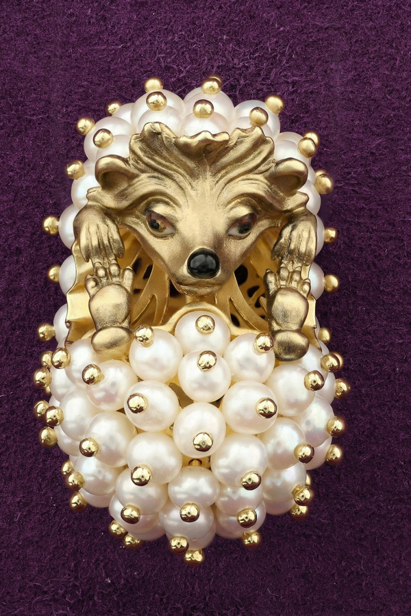 Подвеска из лимонного золота c эмаль и жемчугом