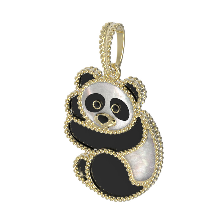 Подвеска из лимонного золота c эмалью, ониксом и перламутром