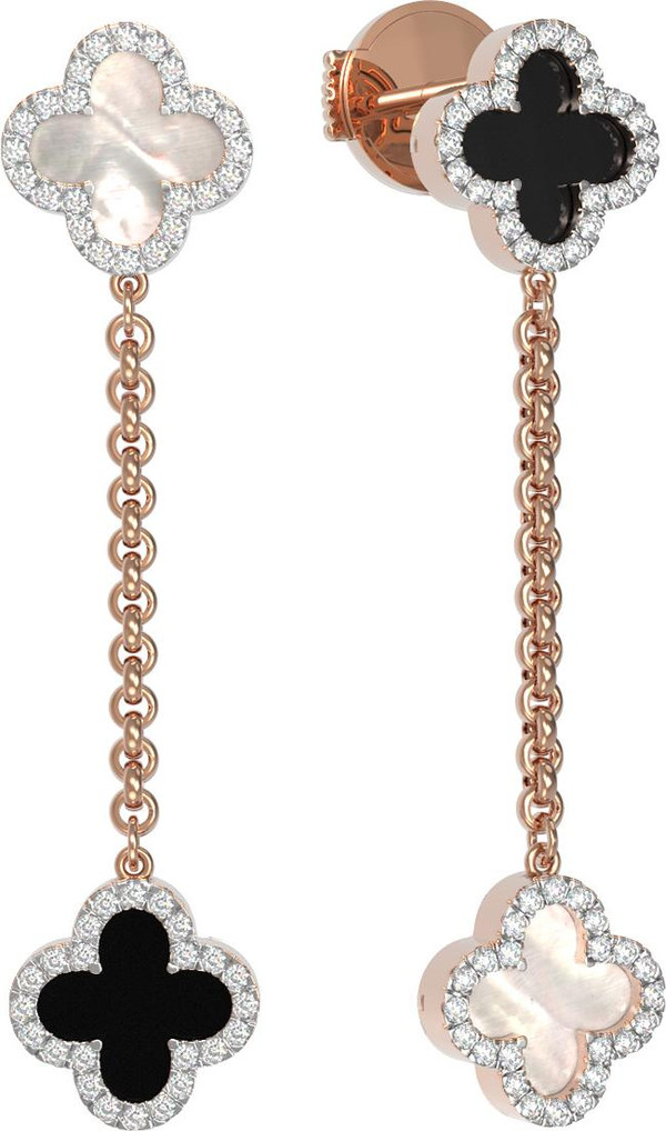 Серьги из золота c бриллиантами, ониксом и перламутром