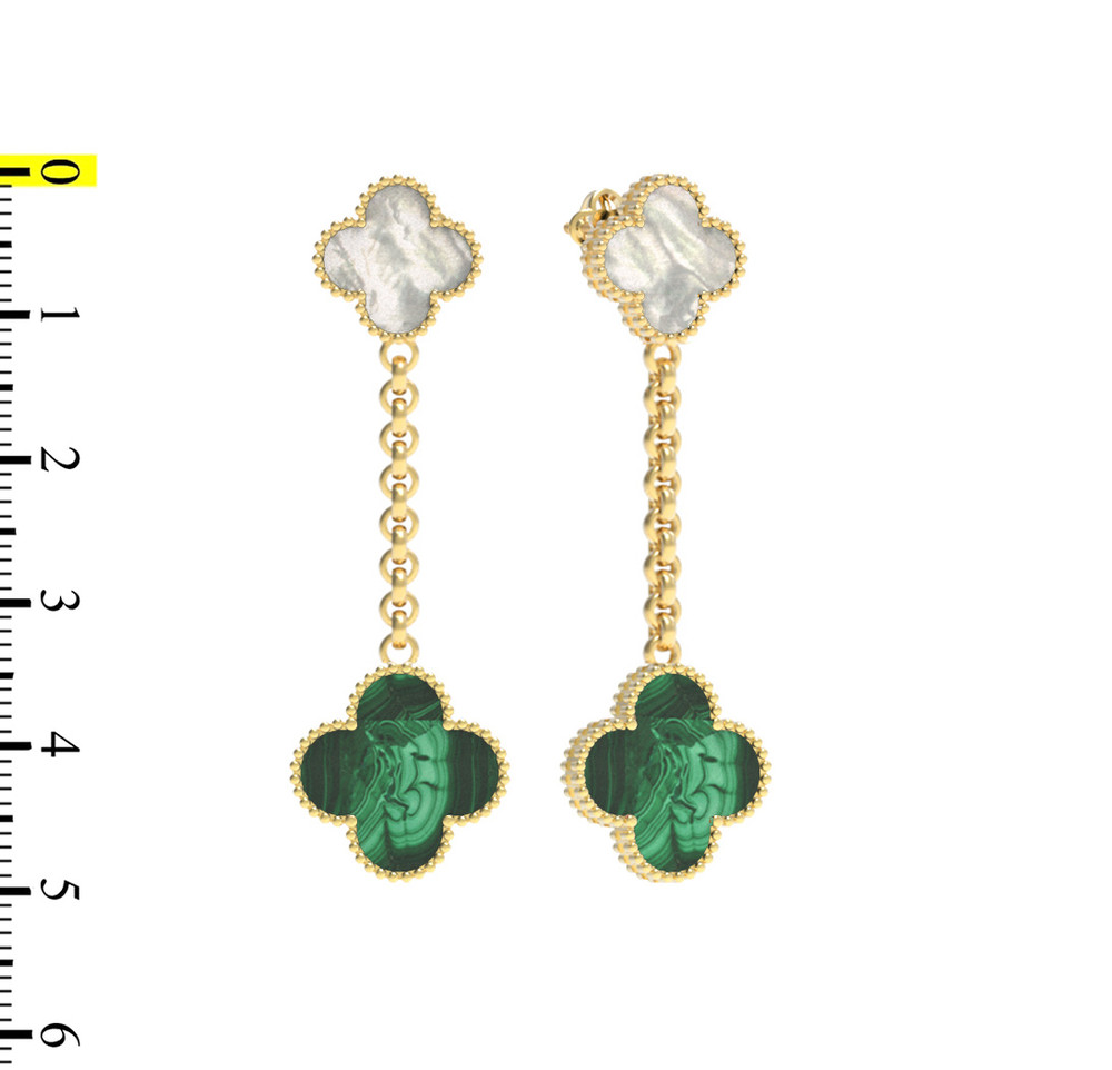 Серьги из лимонного золота c малахитом и перламутром