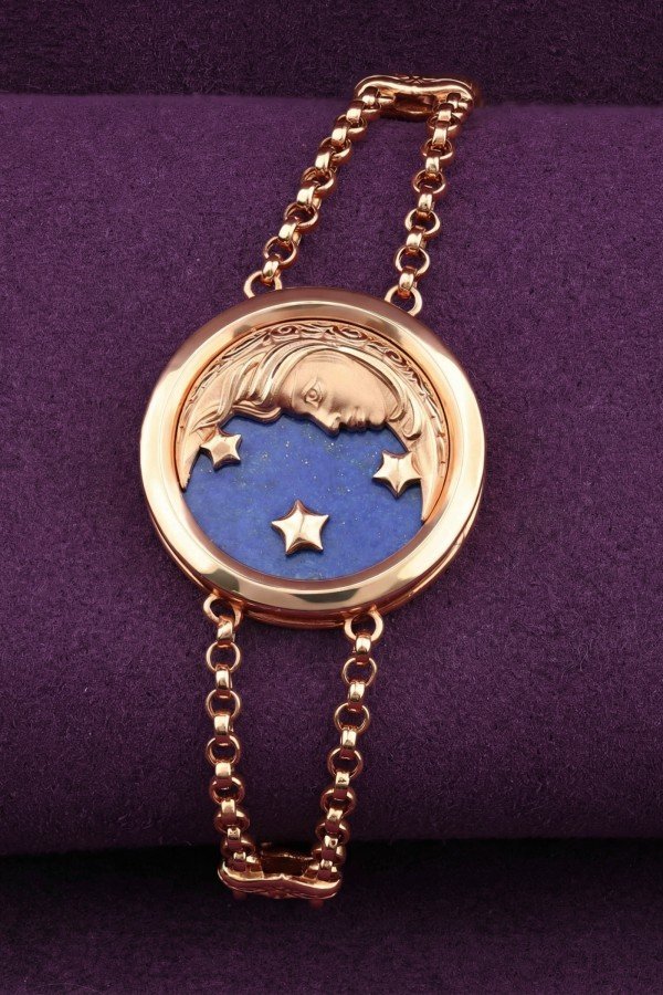 Браслет из золота c бирюзой и лазуритом