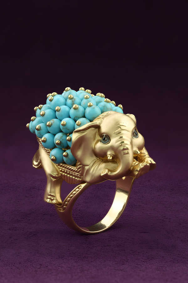 Кольцо из лимонного золота c эмаль и бирюзой