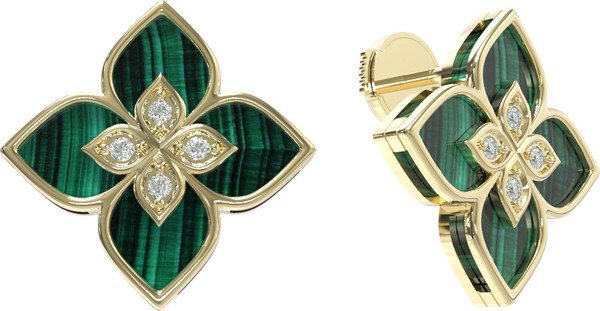 Серьги из лимонного золота c бриллиантами и малахитом