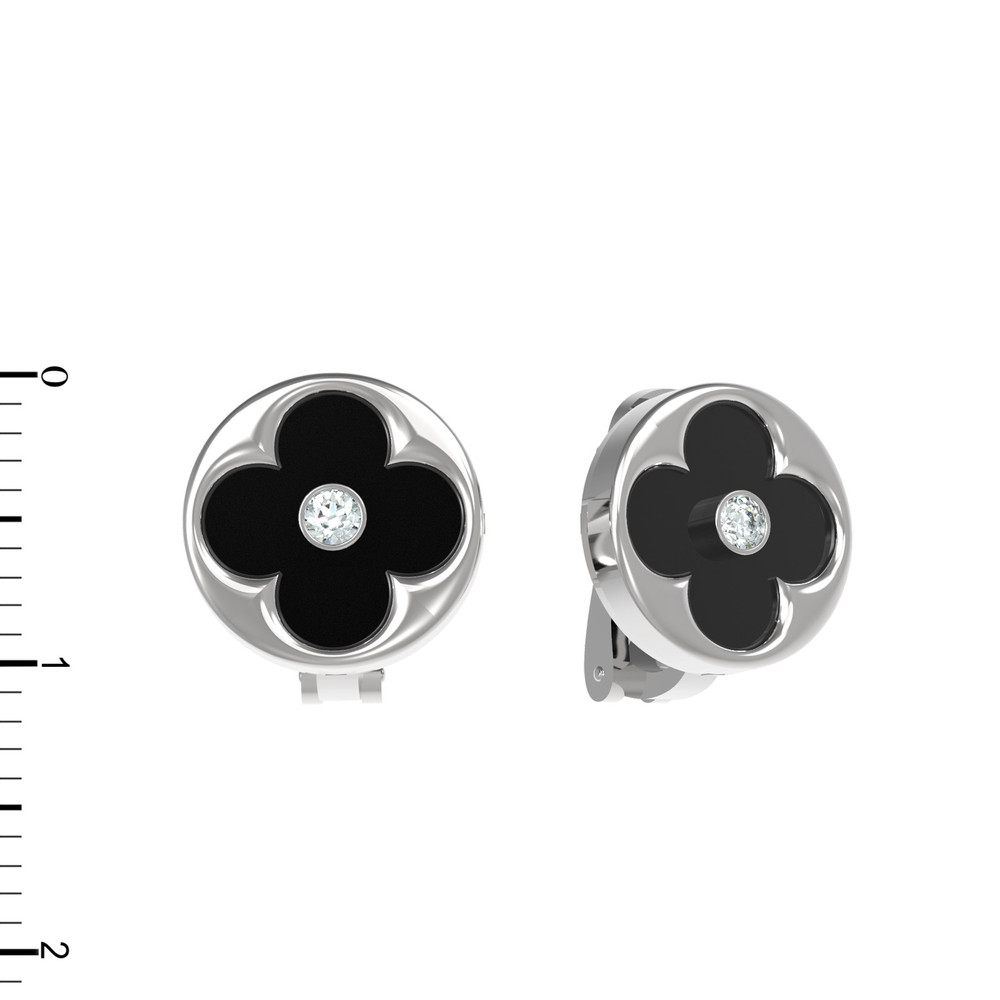 Серьги из белого золота c бриллиантами и ониксом